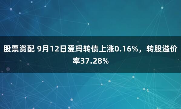 股票资配 9月12日爱玛转债上涨0.16%，转股溢价率37.28%