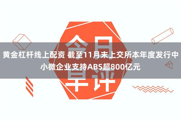 黄金杠杆线上配资 截至11月末上交所本年度发行中小微企业支持ABS超800亿元